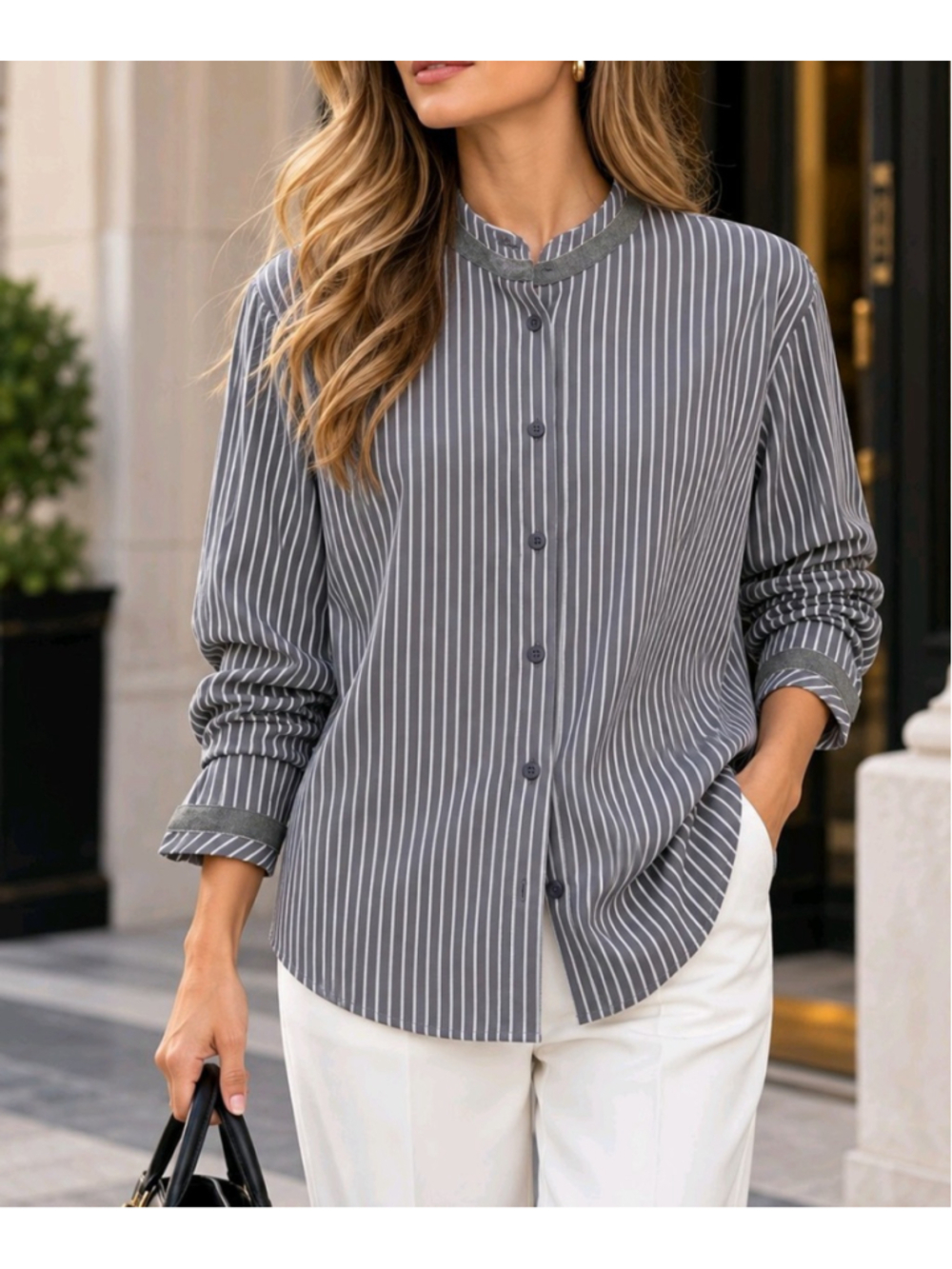 Lafayette 148 New York Shirt XL Grey Casual Preppy Old Money Quiet Luxury $398